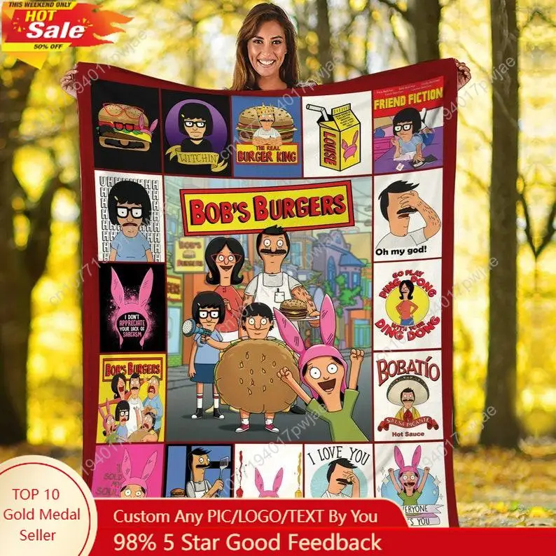 Manta polar Bob's Burgers, manta familiar Bob Burgers, mantas personalizadas de lana Bob Belcher Tina Belcher The Real Burger