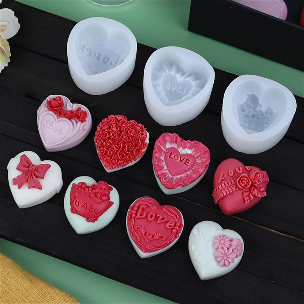 2023 Valentine\'s Day Candle Silicone Mold Heart-shaped DIY Candle Soap Mold Kitchen Chocolate Making Mould Jelly Pudding Baking