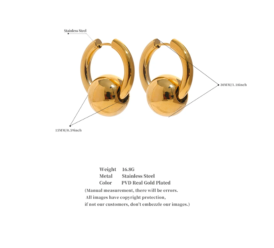 Yhpup 316l Edelstahl Metall Runde Kugel Creolen Wasserdicht 18K Gold PVD Überzogene Textur Mode Charme Schmuck Frauen neue – Detail 7
