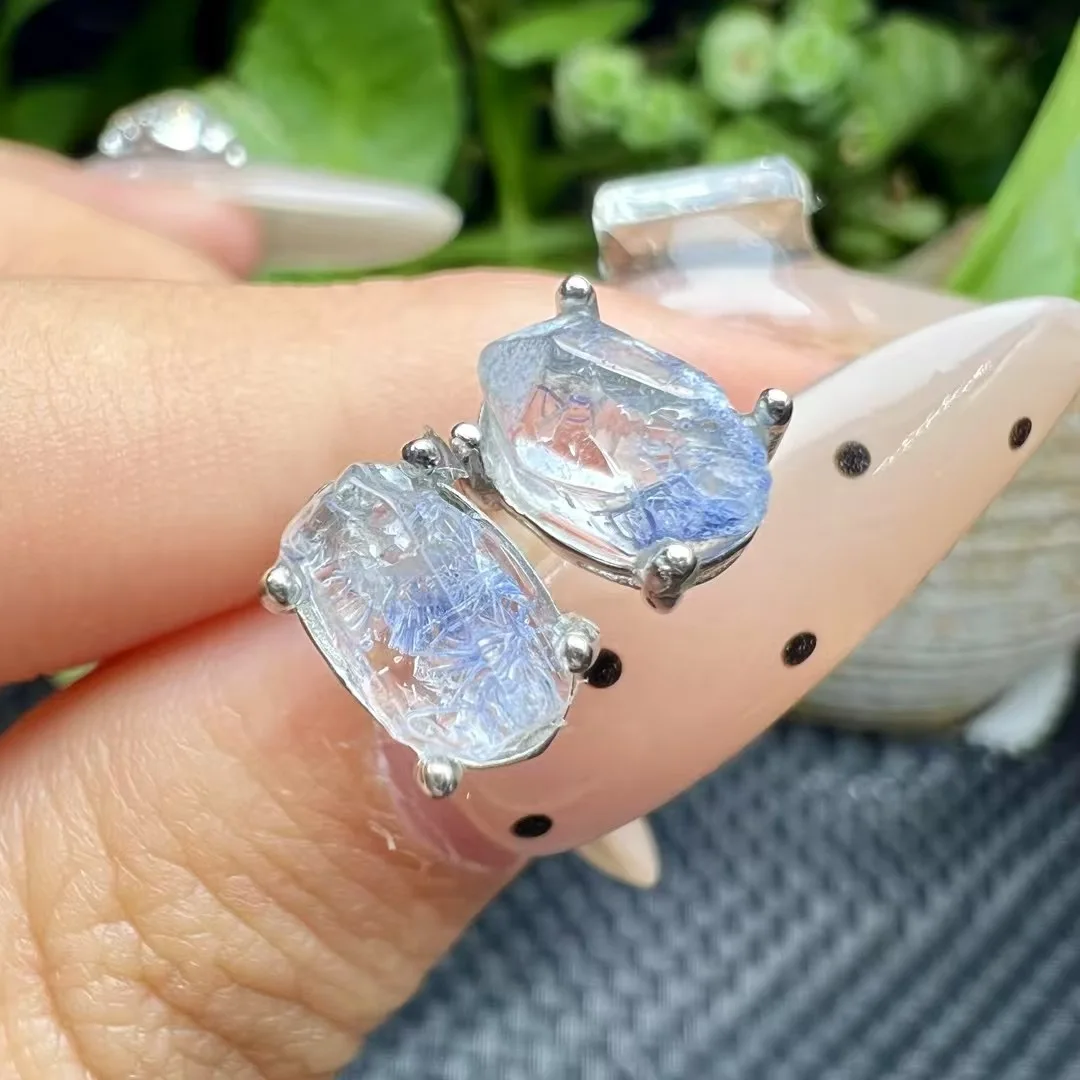 

1Pair Fengbaowu Natural Dumortierite Earring 925 Sterling Silver Irregular Shape Crystal Healing Stone Jewelry Gift Women