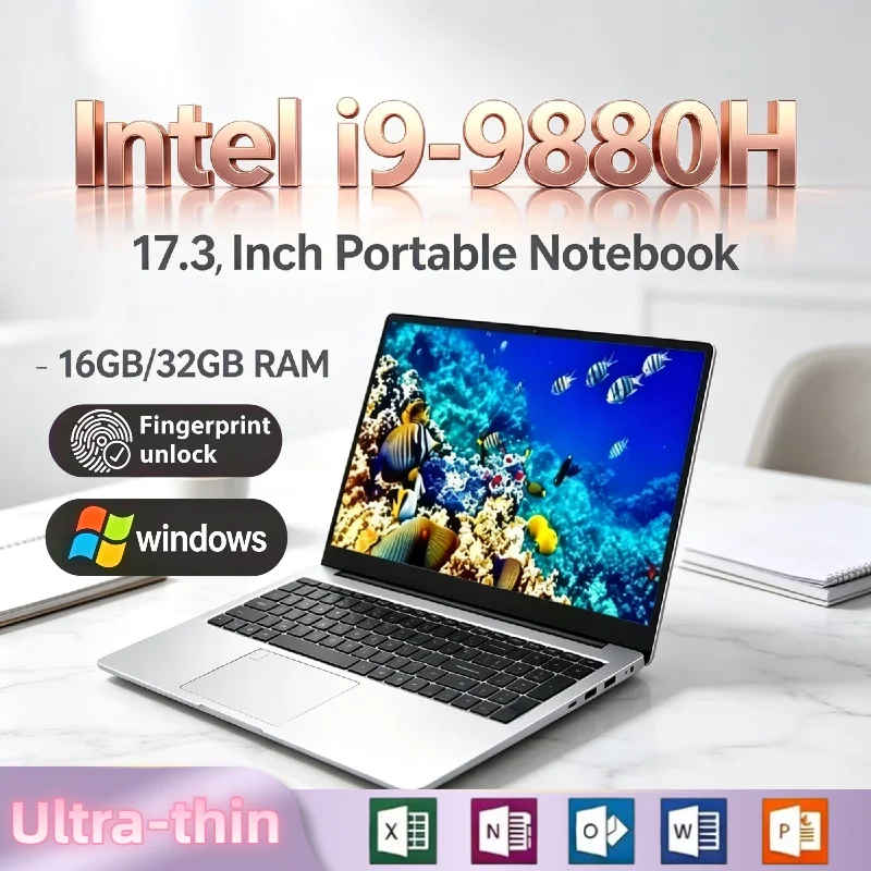 Intel Core i9 9880H 17.3 Inch Notebook 32GB RAM 2TB SSD Fingerprint Unlock Full HD Screen High Performance Work Gaming Pro Max