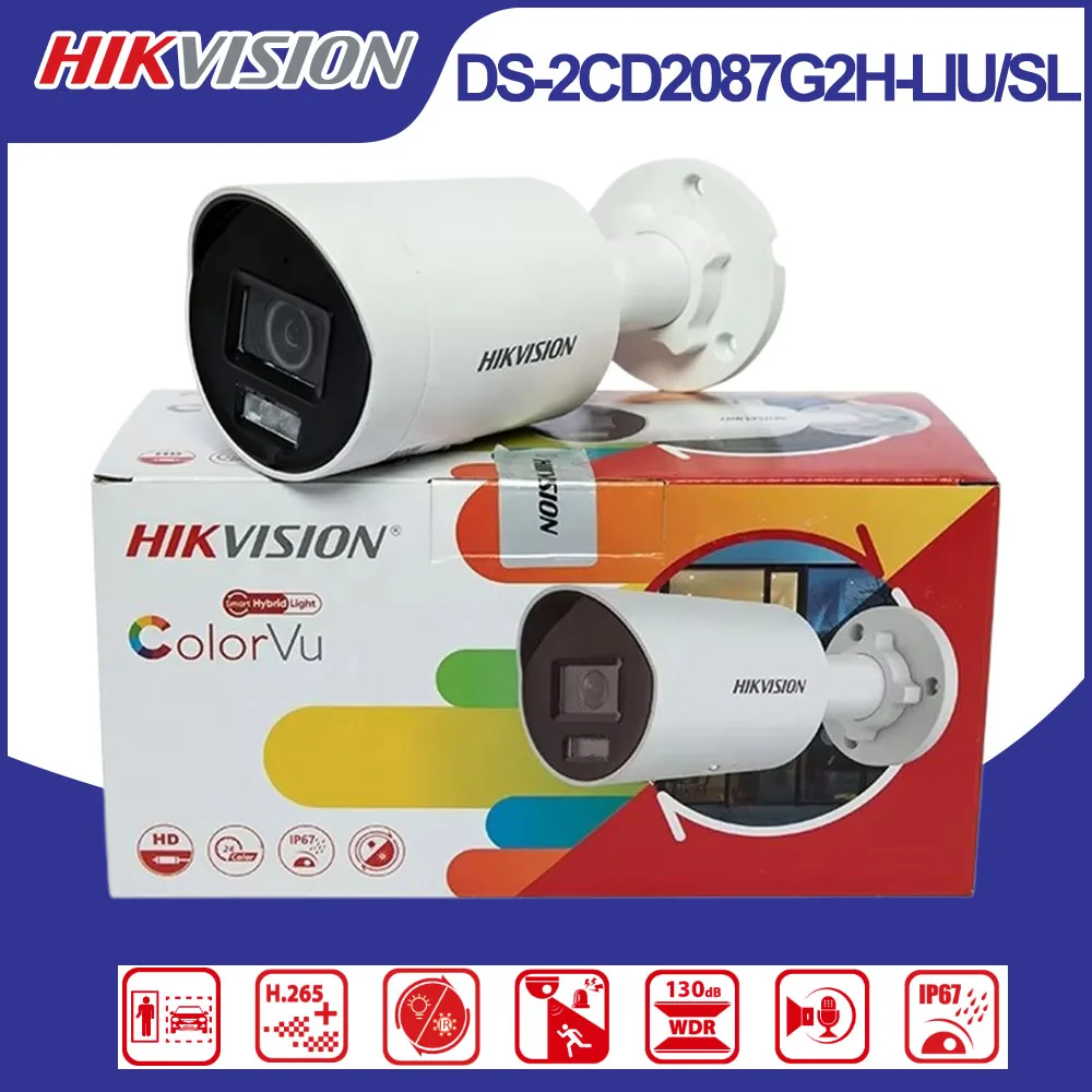 Hikvision DS-2CD2087G2H-LIU/SL 8MP ColorVu Bullet IP Camera Hybrid Light PoE Two-Way Audio Human Detection WDR H.265+ IP67 CCTV