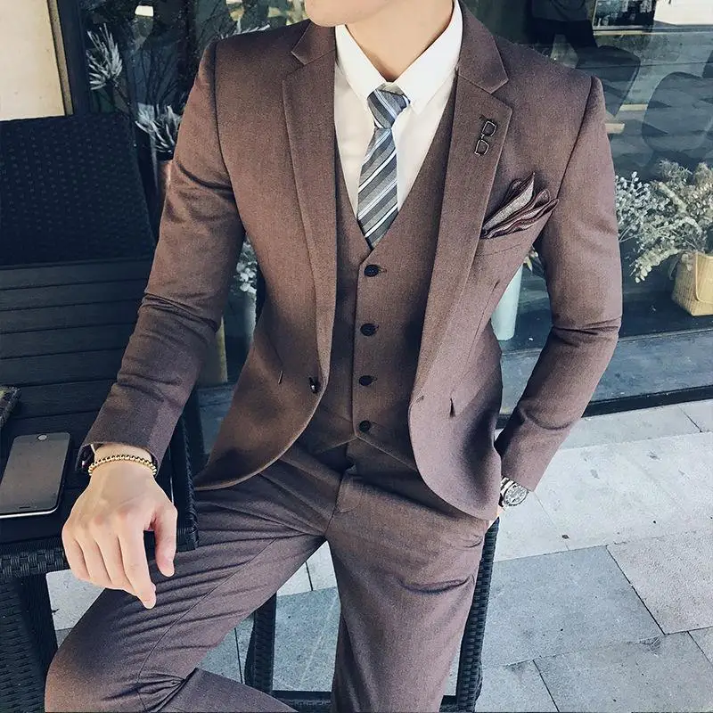 

RM27Youth Korean style slim fit formal suit groom handsome wedding dress suit men's three-piece casual small suit