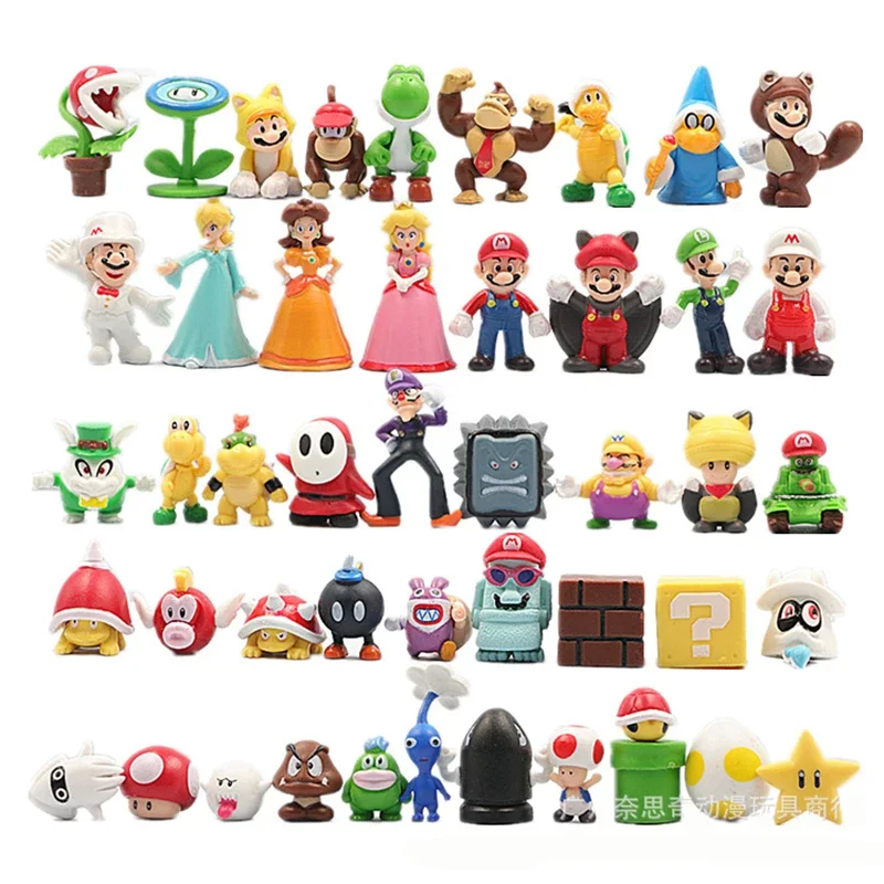 48pcs Super Mario Bros Toys Dolls Anime Figures Luigi Yoshi Donkey Kong Wario PVC Action Figure Model Toy for Kids Birthday Gift