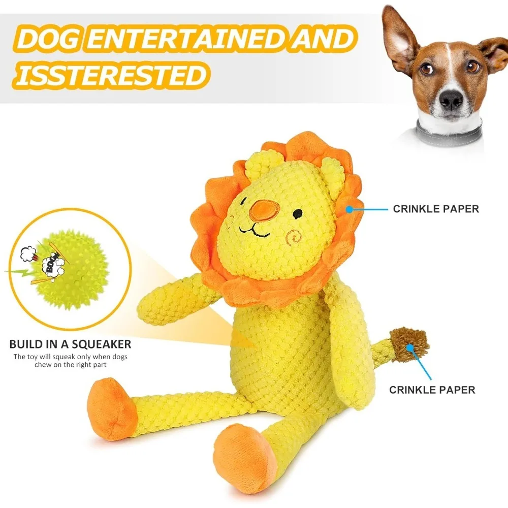 ของเล่นตุ๊กตาสุนัข Squeaky, ของเล่นสิงโตยัดไส้นุ่มพร้อมกระดาษ Squeaker & Crinkle, สัตว์เลี้ยงเคี้ยวแบบโต้ตอบที่ทนทาน