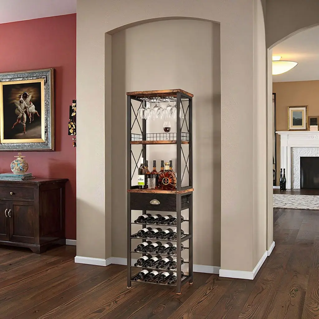 

Living Room Home Bar Storage Drawer Wine Storage Glass Holder 4-Tier bar Cabinet Freestanding Floor Wine Rack