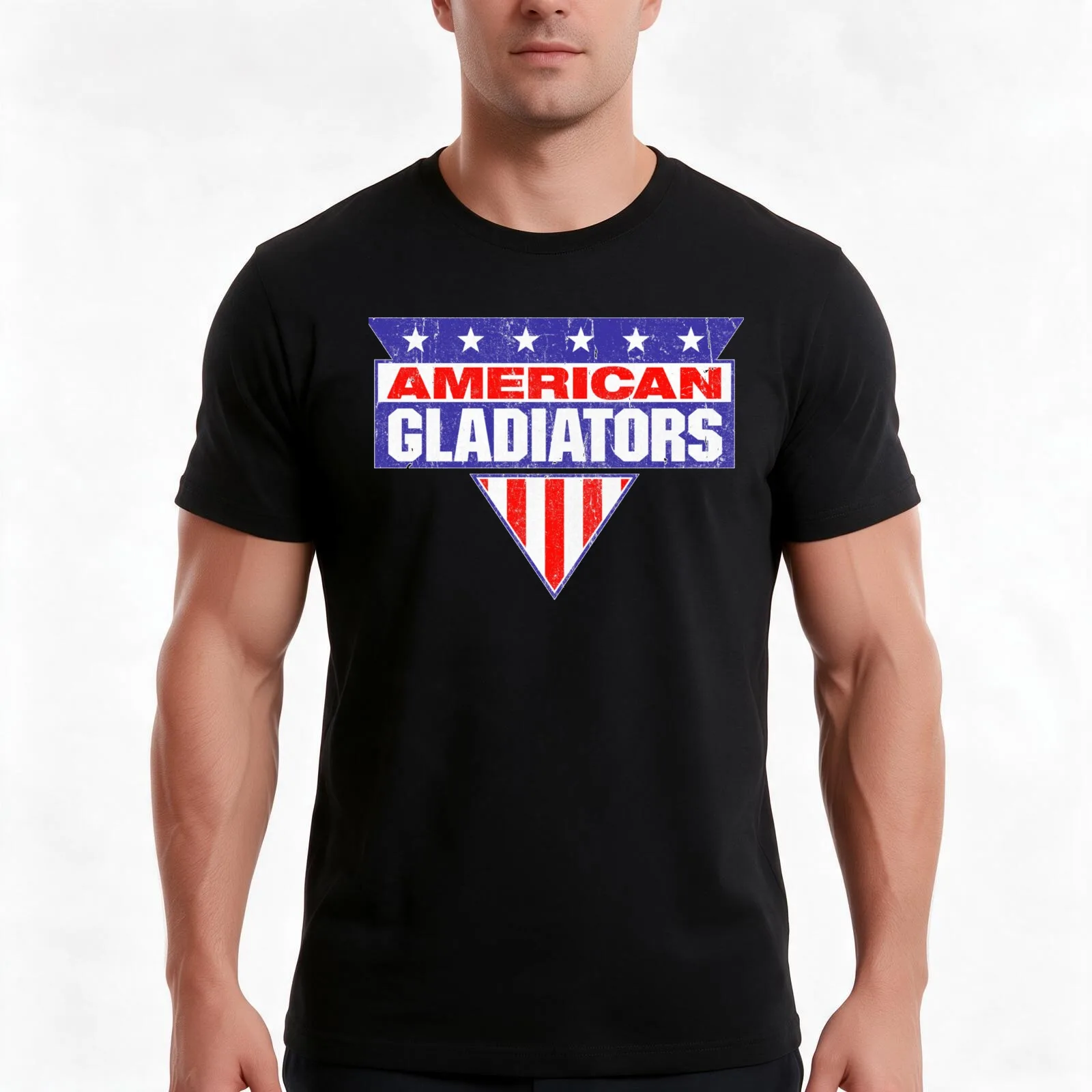 American Gladiators T-Shirt, Summer Casual Cotton Tee, Oversized Streetwear Tops, Vintage Graphic Print, Loose Fit Short Sleeve