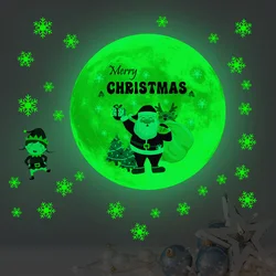 Christmas Moon Snowflake Luminous Wall Stickers For Kids Room Bedroom Home Decoration Decals Glow In The Dark New Year Wallpaper
