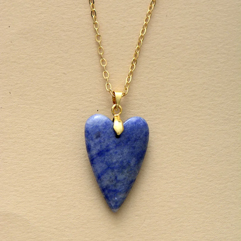 Natural Stone Heart Shape Crystal Pendant Necklace