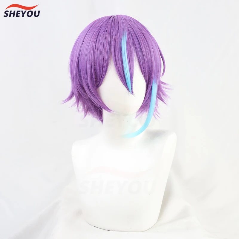 Kamishiro Rui Cosplay Peruca Projeto SEKAI FASE Colorido Mistura Roxo Azul Resistente ao calor Sintético Cabelo Partido Anime Perucas + Peruca Cap