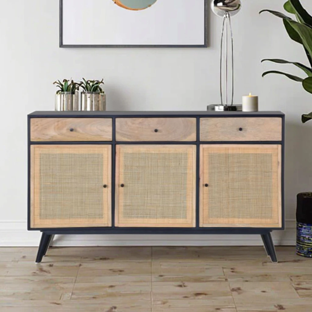 Z DU'S Modern Solid Wood Cabinet With 3 Doors And 3 Drawers,Large Capacity.Elegant Rattan Decoration, Both Beautiful And Practic