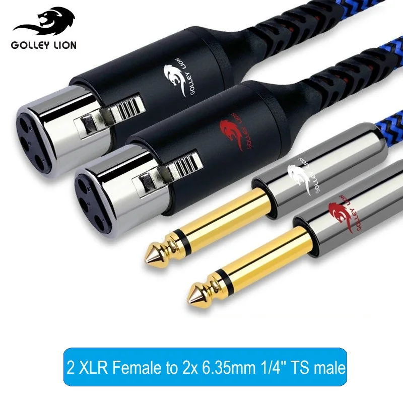 

2 XLR Female to Dual 1/4'' TS Mono 6.35mm Male Audio Cable for Amplifier Mixer Console Home Theater Hifi Device Shielded Cord