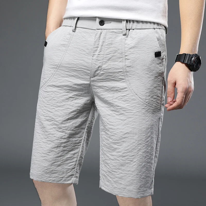 Summer Thin Men\'s Loose Casual Shorts Gray Black Slightly Elastic Straight Sports Shorts Beach Casual Shorts Solid Color Male