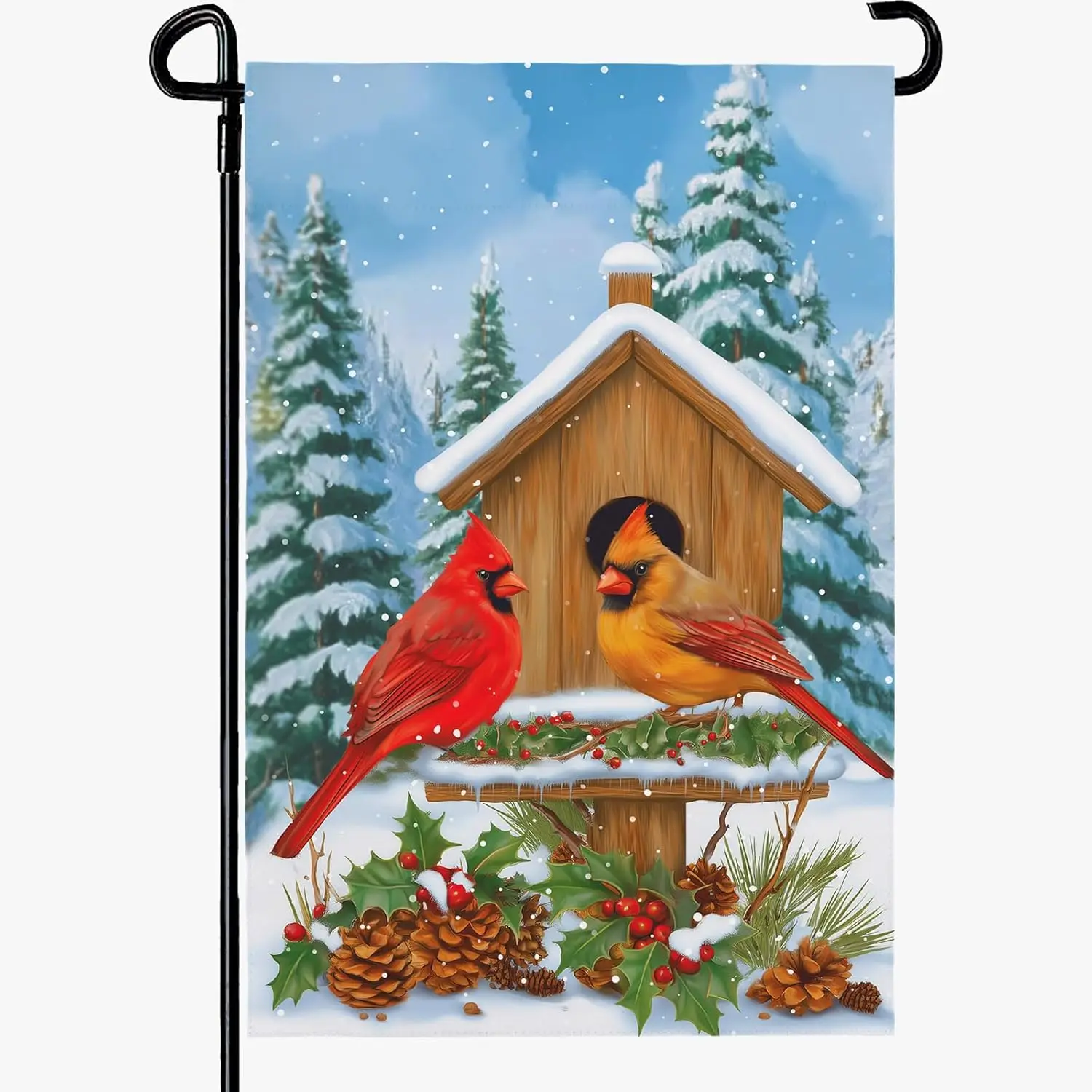 Cardinal Winter Garden Flags 12x18 Double Sided Bird Nest Xmas Outdoor Decor Flag Snow Scenery Yard Flags for Outside Farmho LLG