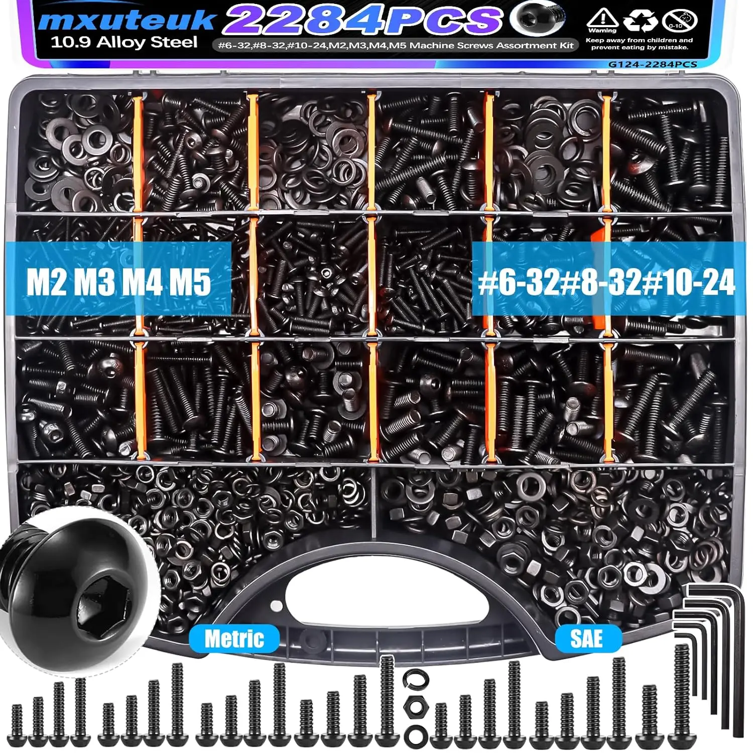 

Machine Screws Assortment Kits,#6-32#8-32#10-24 M2 M3 M4 M5 SAE & Metric Screws Assortment Kits,10.9 Alloy Steel Hex Soc