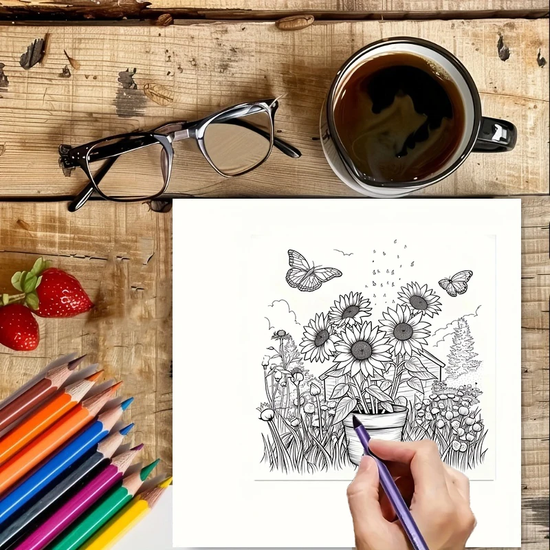28-pagina's kleurboek in sprookjesbloemenstijl Kleurboek voor stressreductie voor volwassenen |   Kleurboek