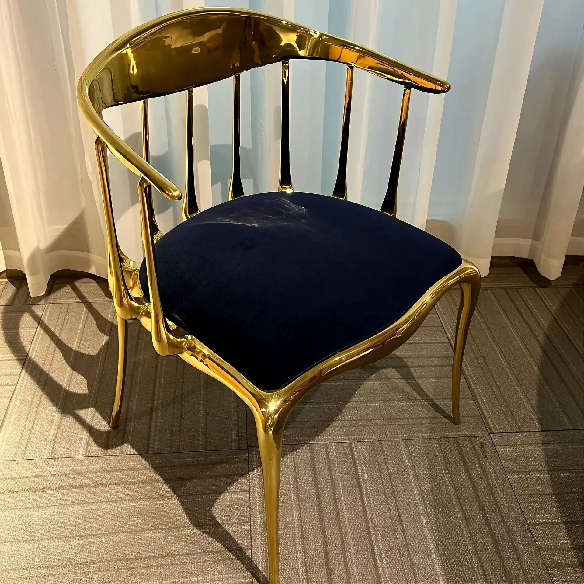 Modern light luxury luxury mansion pure copper dining chair designer model house villa living room backrest armrest chair