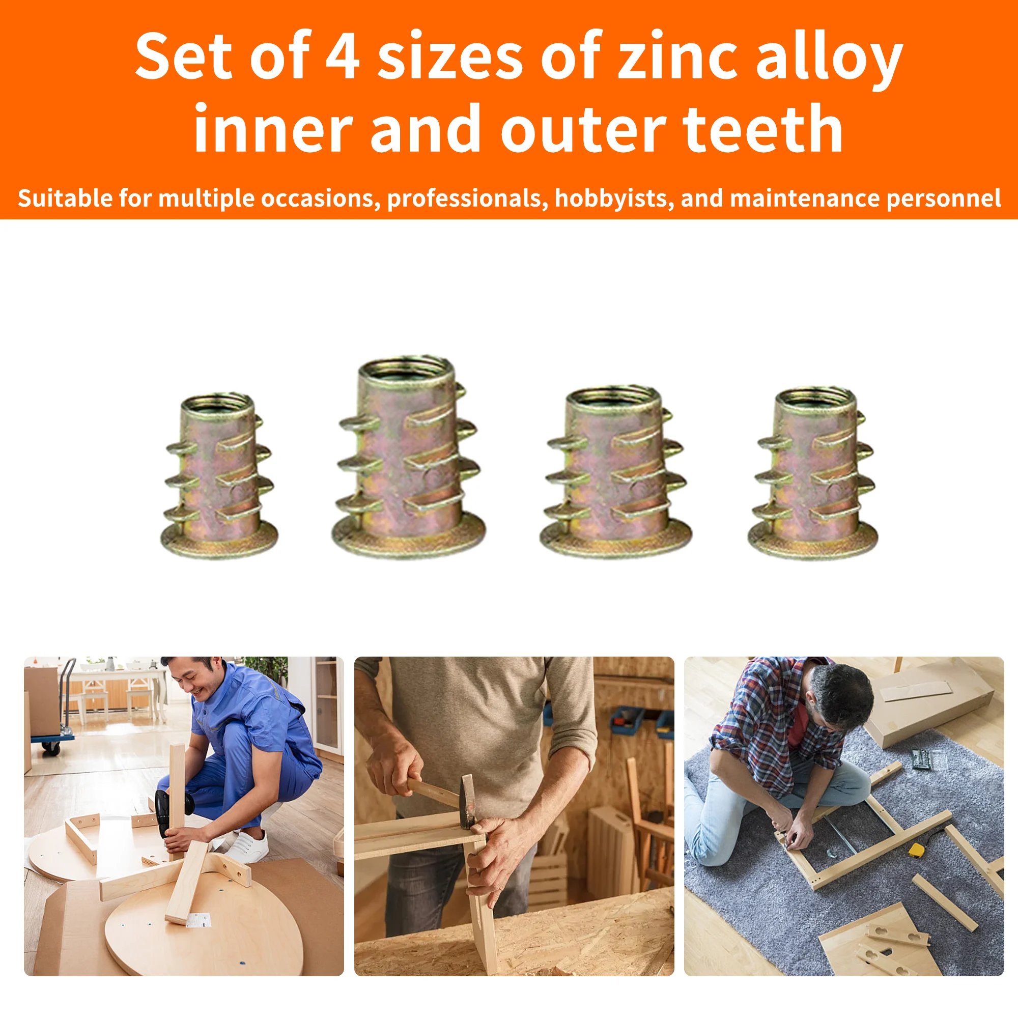 75pcs Threaded Insert Nut E-nut M4 M5 M6 M8 Set Kit For Wood Furniture Bed Cabinet Table Embedded Hex Hexagon Socket Head
