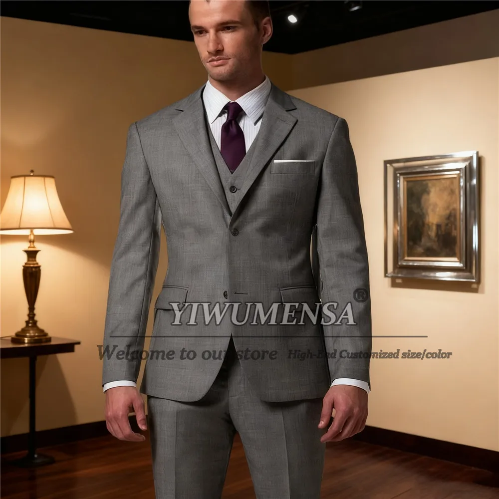 

Classic Solid Suit Men For Wedding Single Breasted Blazer Customized 3 Pieces Sets Groom Tuxedos Man Business Attire Outfits