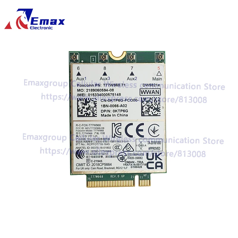 1pcs T77W968 DW5821e X20 LTE Cat16 1Gbps FDD-LTE TDD-LTE 4G Module For Dell 5420 5424 7424 7400 Laptop,USB3.0 adapter Optional