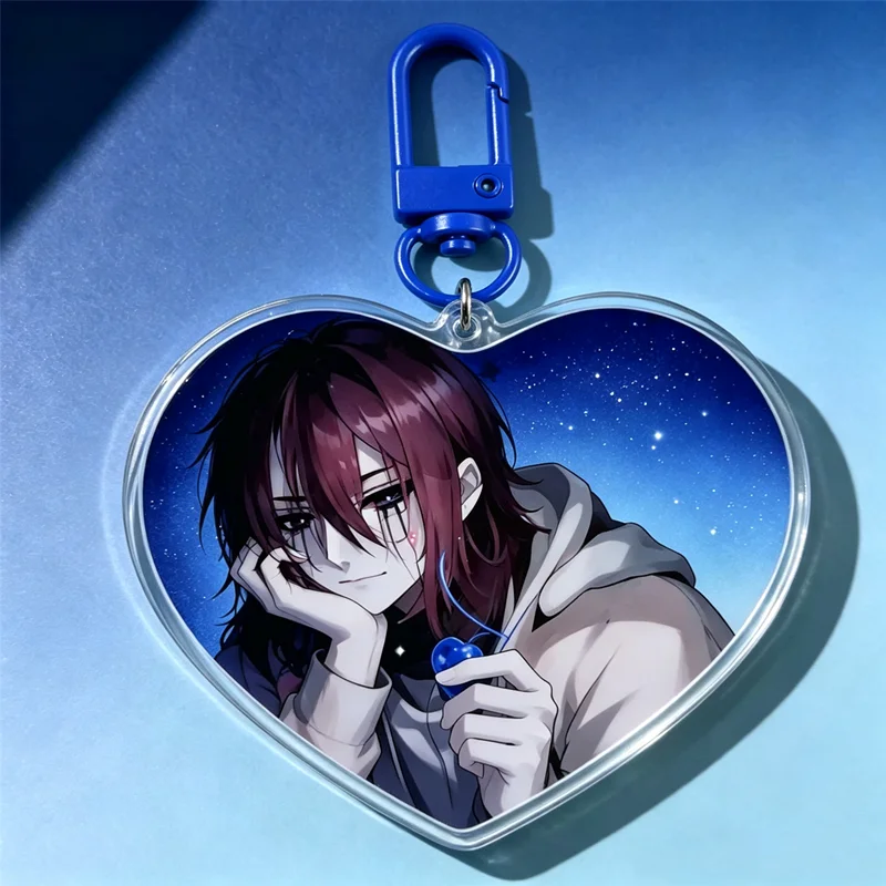 Heart Shaped Anime Boy Acrylic Keychain Cute Handsome Male Character Star Love Background Multi Color Buckle Double Sided Kawaii