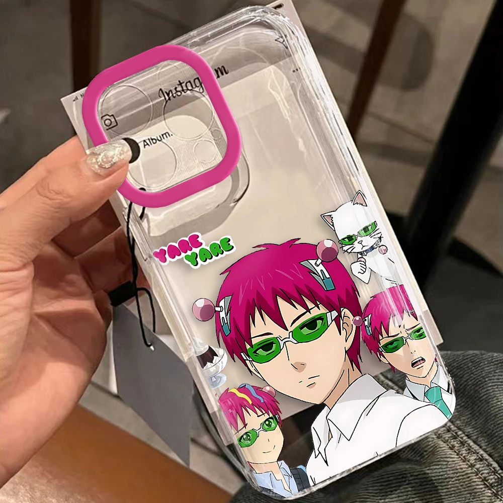 Funda bonita Kitty Boy Saiki Kusuo Clear Space para iPhone 11 12 13 14 15 16 Pro Max Mini X Xs XR 7 8 plus Se2020 personaje de dibujos animados