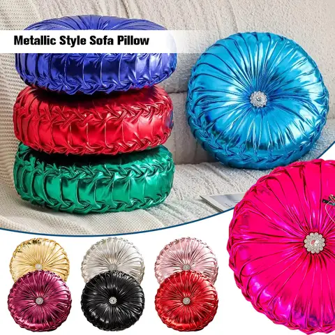 35cm Ins Style Metallic Glossy Round Cushion Sofa Pillow Bay Window Futon Seat Cushion Pumpkin Cushion Couch Floor Throw Pillow