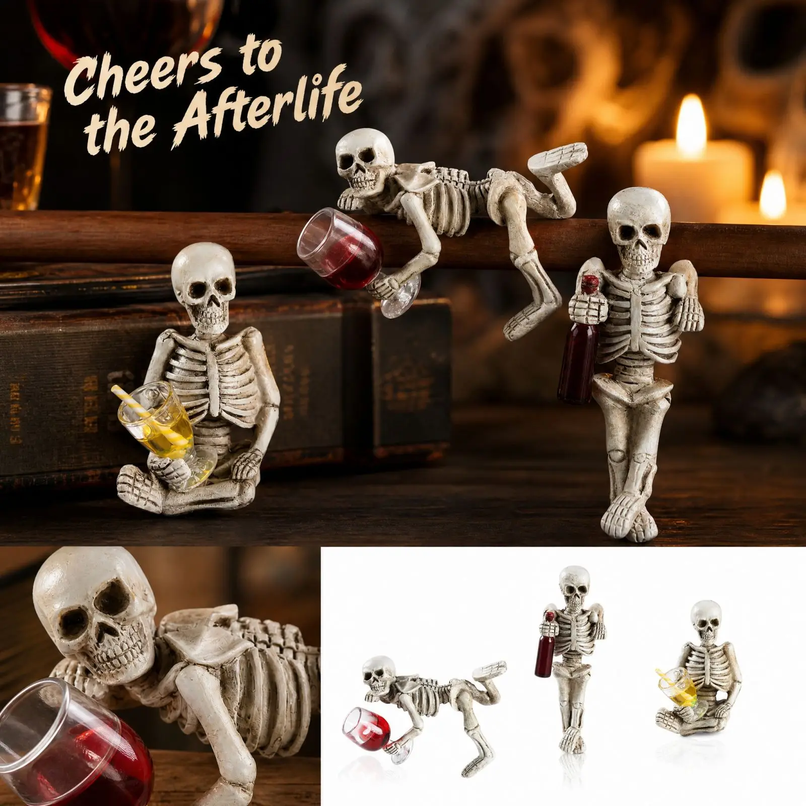 Halloween Skull Wine Glass Shape Ornament Resin Skeleton Goblet Figurine Halloween Party Tabletop Decoration