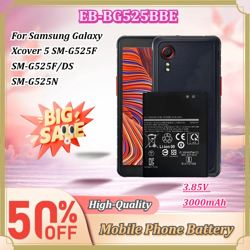 For Samsung Galaxy Xcover 5 SM-G525F SM-G525F/DS SM-G525N EB-BG525BBE 3.85V 3000mAh Mobile Phone Replacement Battery