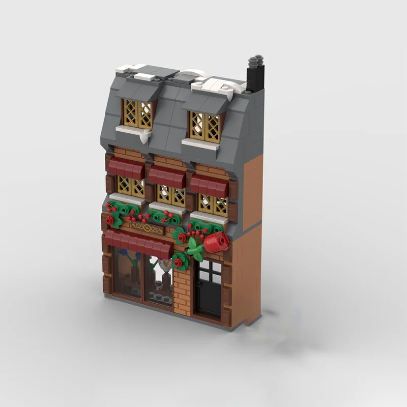 Modèle de Village d'hiver MOC: magasin de fleurs, magasin de vins, magasin de quincaillerie-jouet de blocs de construction DIY pour enfants, cadeau d'anniversaire