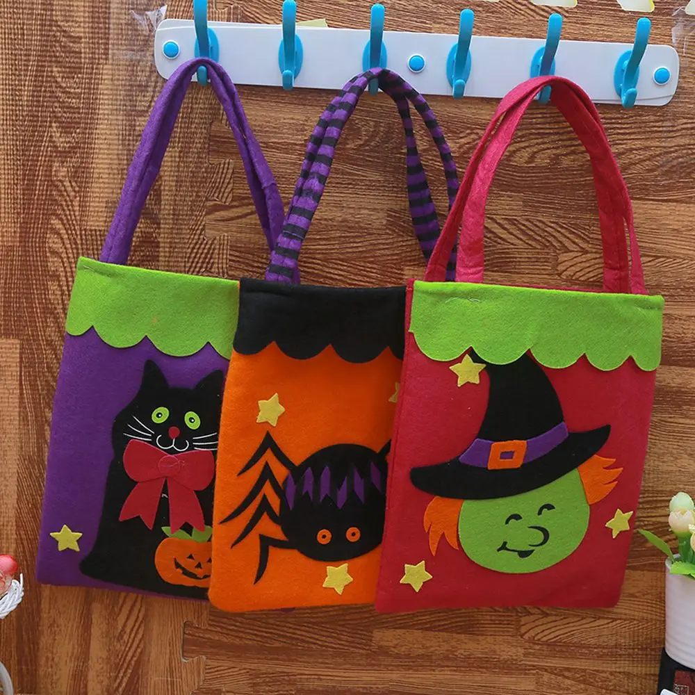 Festa abóbora ornamento truque ou deleite com alça para crianças saco não tecido sacola saco de doces de halloween bolsa de presente