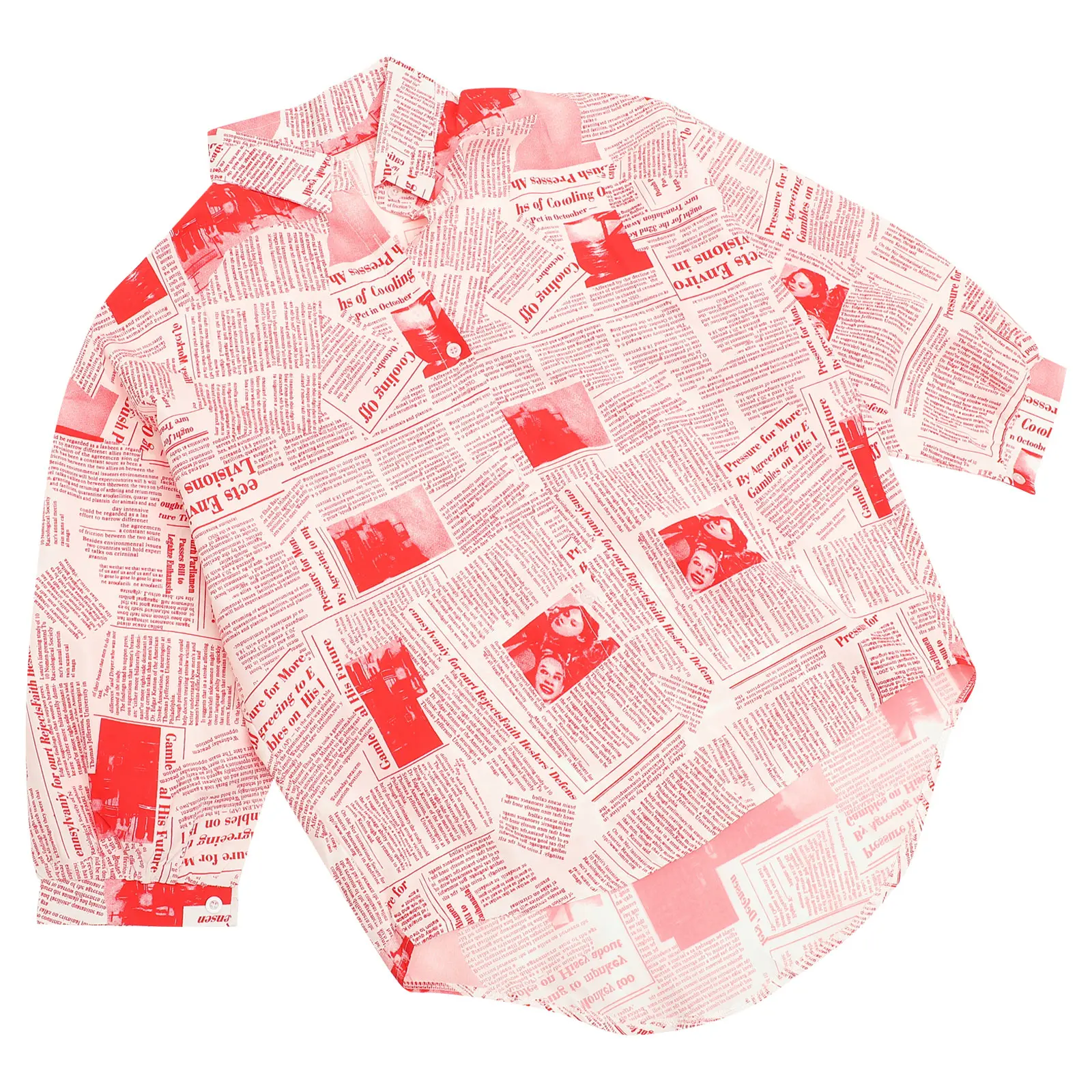 

Newspaper Print Women Shirt Long Sleeve Lapel Blouse Muslin Tops Daily Wear Stylish Fashion Comfort Soft Material Spring Summer