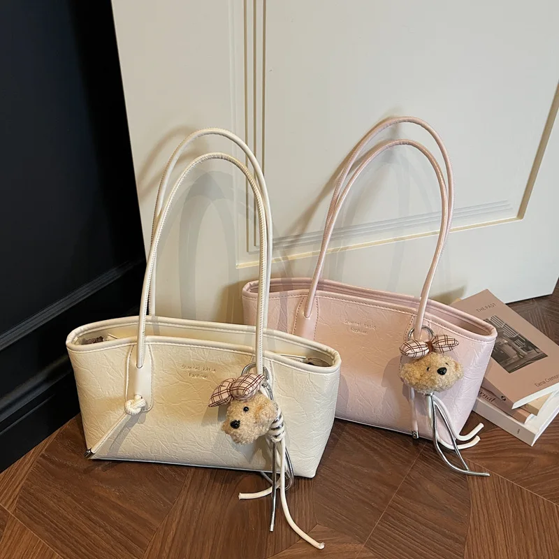 Simple solid color large capacity work commuter bag tote bag women's bag tide shoulder leisure bag big bag tide