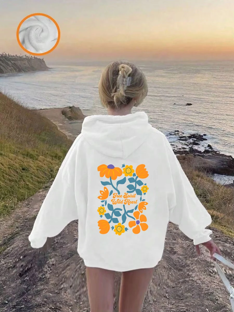 Free Spirit Wild Letter Print Hoodies Girls Boys Boho Wildflowers Fashion Sweatshirts Casual Long Sleeve Autumn Kids Streetwear