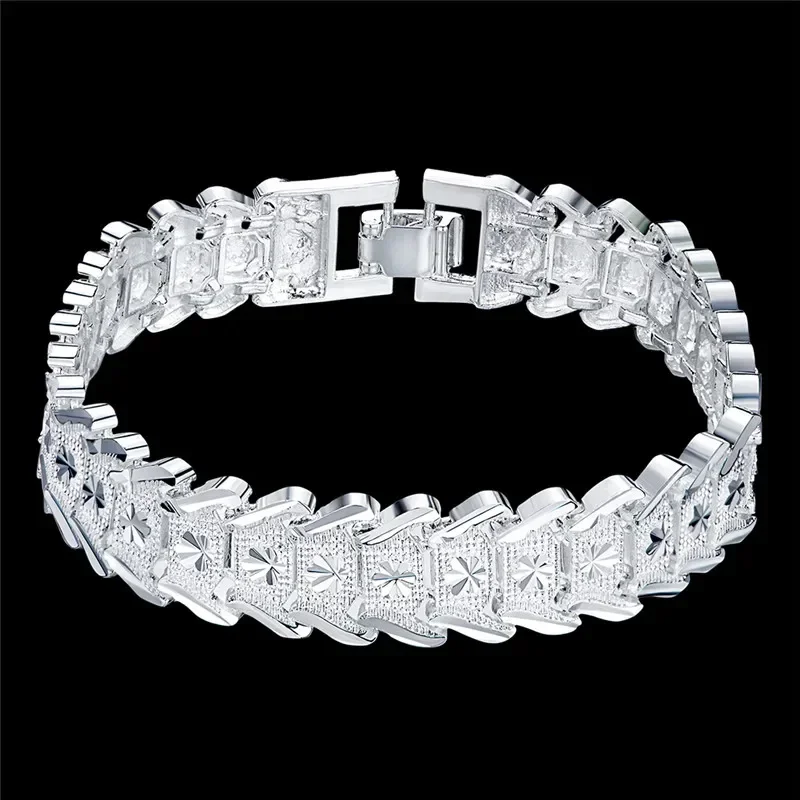 

925 Sterling Silver Wide Wristband Bracelet Chain For Women Man Wedding Engagement Party Fashion Jewelry