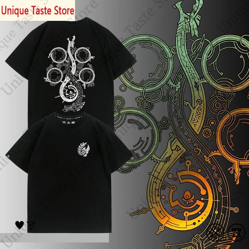‌Monster Hunter Wilds T-Shirt MH Wilds Guild Badge Double-sided Print Short Sleeve Tee Tops Anime Game Casual Cotton Tshirt