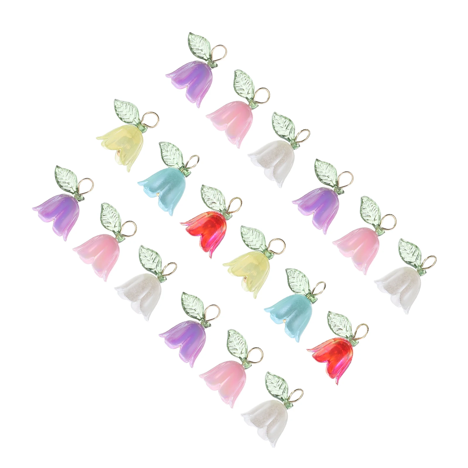 

18pcs Lily Flower Charms For Jewelry Making Floral Dangle Beads With Leaf Diy Necklace Earring Crafts Supplies Colorful Plastic