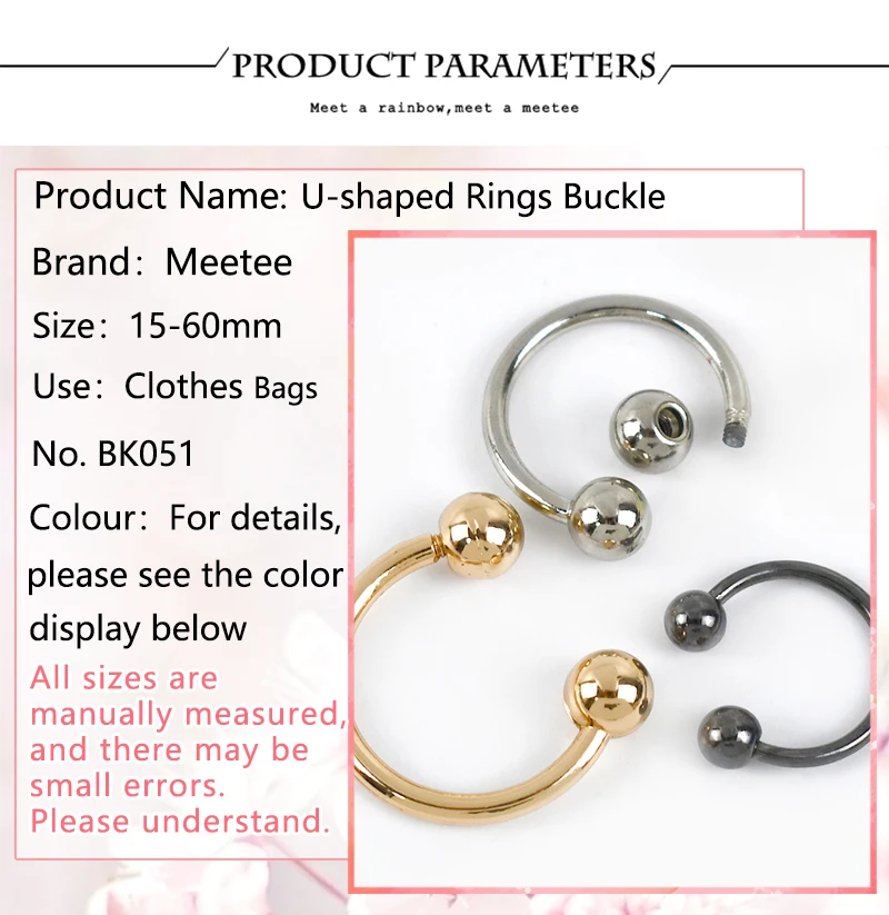 Meetee 15–60 mm U-förmige Ringschnalle, doppelköpfige Schraube, Metallschnallen, Kragen, Badebekleidung, dekorativer Verschluss, Schuhhaken, Nähzubehör – Detail 5