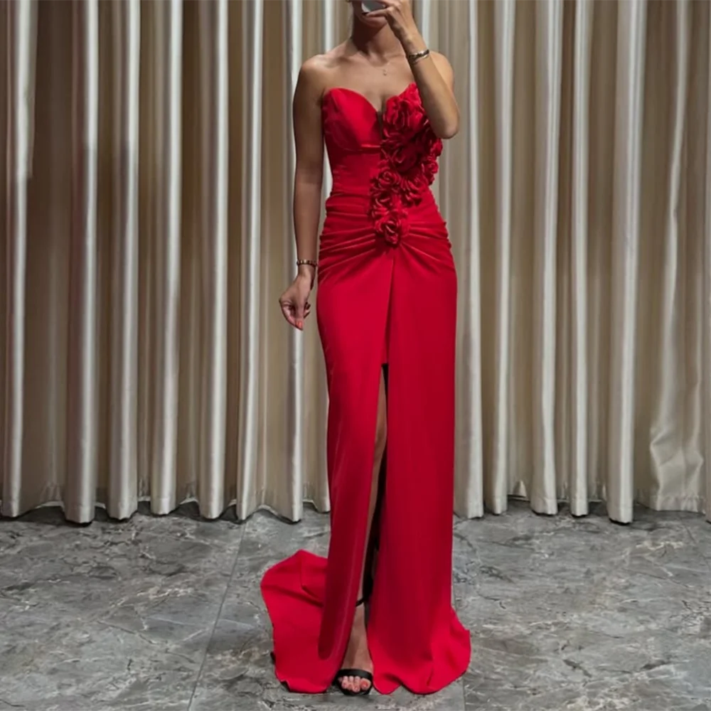 

customized Steapless Evening Dresses Backless Sleeveless Front High Slit Straight Sweep Train Prom Gown Sweep Train Long Dress
