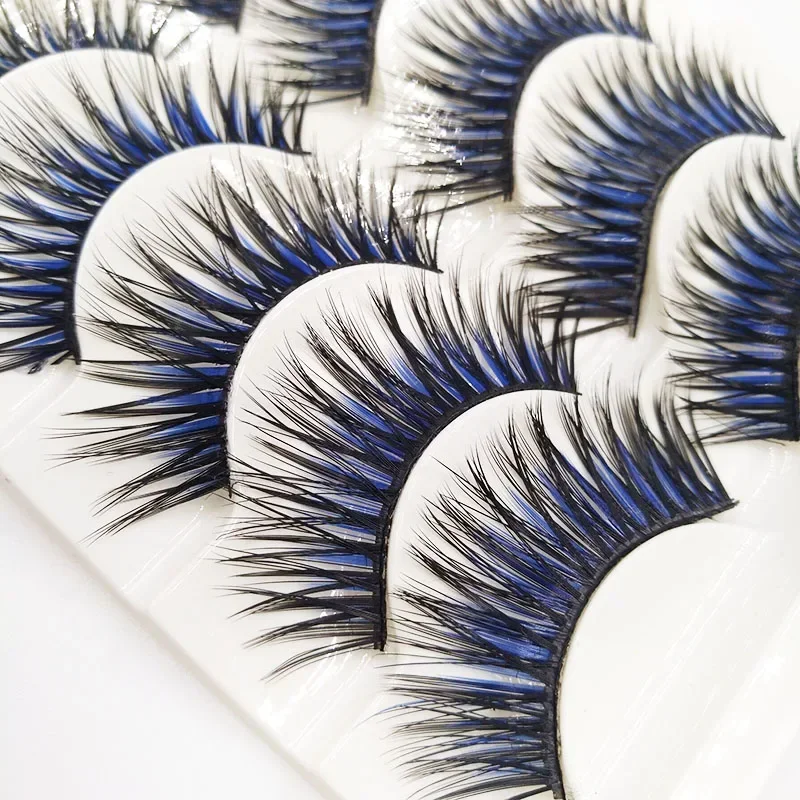 5 Pairs Crisscross False Eyelashes Long fake lashes Eye Lashes Extension Eye Makeup Tools For Party Club Black with Blue