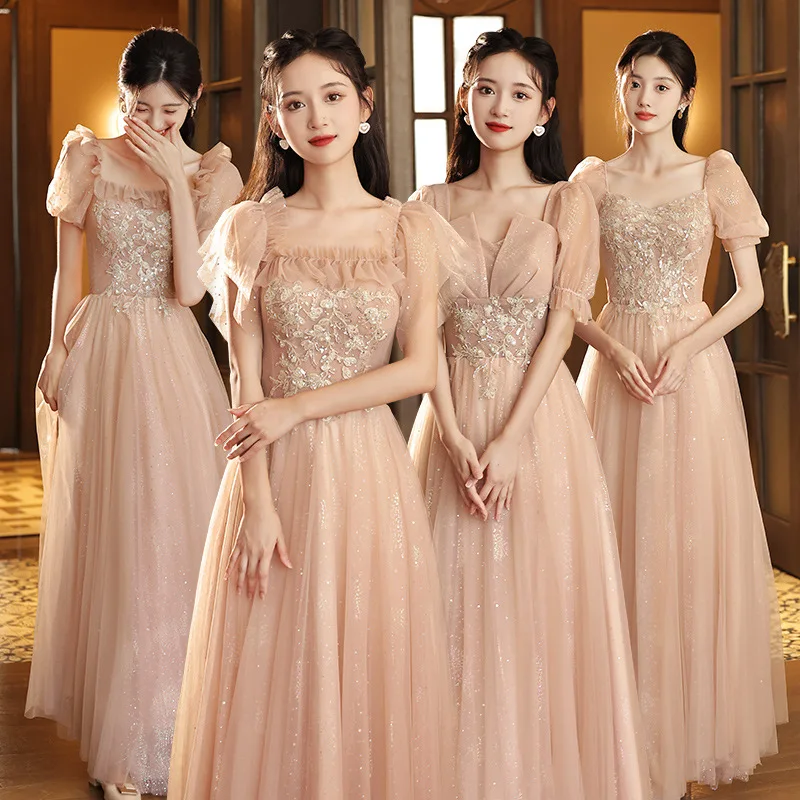 

Pink Wedding Dress Maids of Elegant Long Skirt Women's Clothing Fairy Atmosphere Sister Group Gown Bridal Party Wear