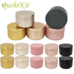 12/24Pcs Round Candle Tea Jars Aluminum Candle Tin Containers With Lid Travel Tin Empty Storage Box Solid Aromatherapy Metal Jar