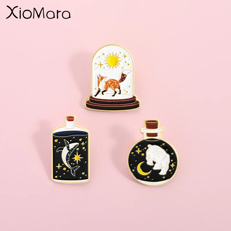 Fantasy Flasche Emaille Pin Magic Animal Sternenhimmel Flasche Brosche Revers Rucksack Abzeichen Schmuck Geschenk