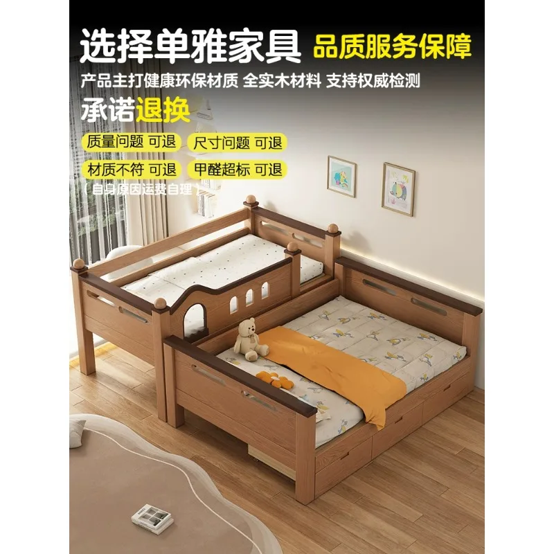 Susun kayu solid penuh dengan tempat tidur paralel lebar yang sama