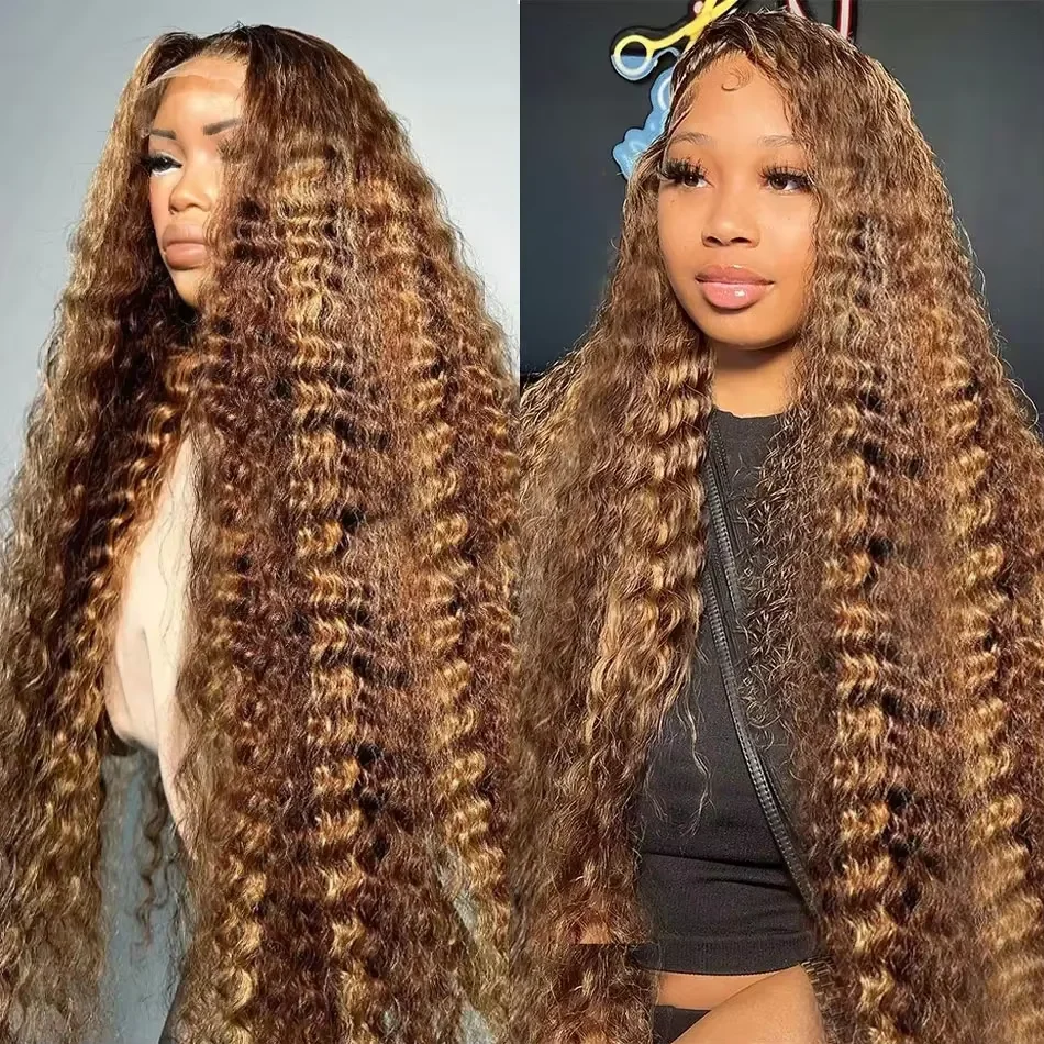 

30 inch highlight 13x4 13x6 lace frontal wig human hair deep wave frontal wig 180% density ombre highlight wig human hair wigs