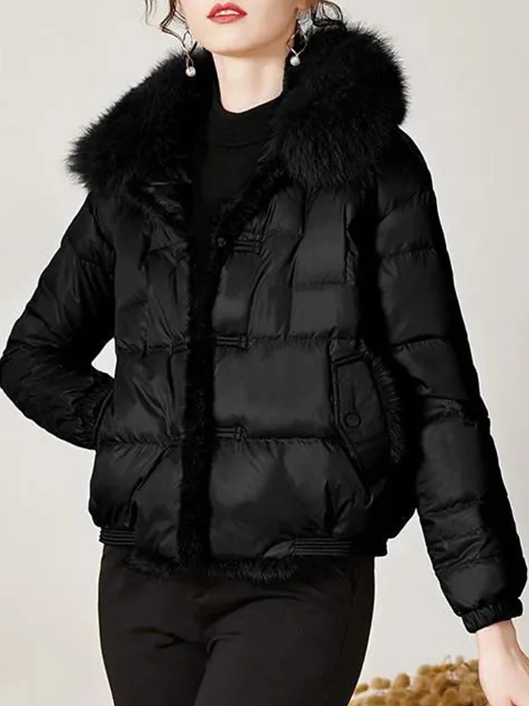 Fashion Winter 90% White Duck Down Coat Women\'s Fox Collar Light Feather Jacket Women\'s Single Breasted Warm Coat Women Jacket