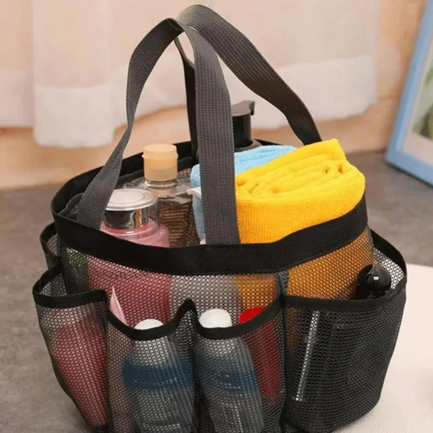 Caddy de ducha de malla portátil para mujer, bolsa organizadora de artículos de tocador para baño colgante de secado rápido con 7 bolsillos de almacenamiento y asas dobles, Co