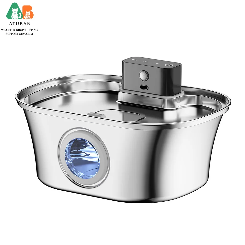 

ATUBAN Cat Water Fountain Wireless-Stainless Steel 3.2L Cordless Pet Fountain-Battery Operated Automatic Water Dispenser for Dog