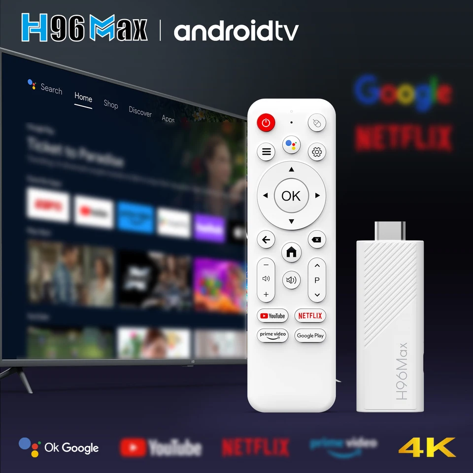 TV Stick Android H96 Max H313 con asistente de voz de Google, TV Box Wifi6 BT5.0 Ultra HD 4K Streaming TV Stick 2GB 16GB 2