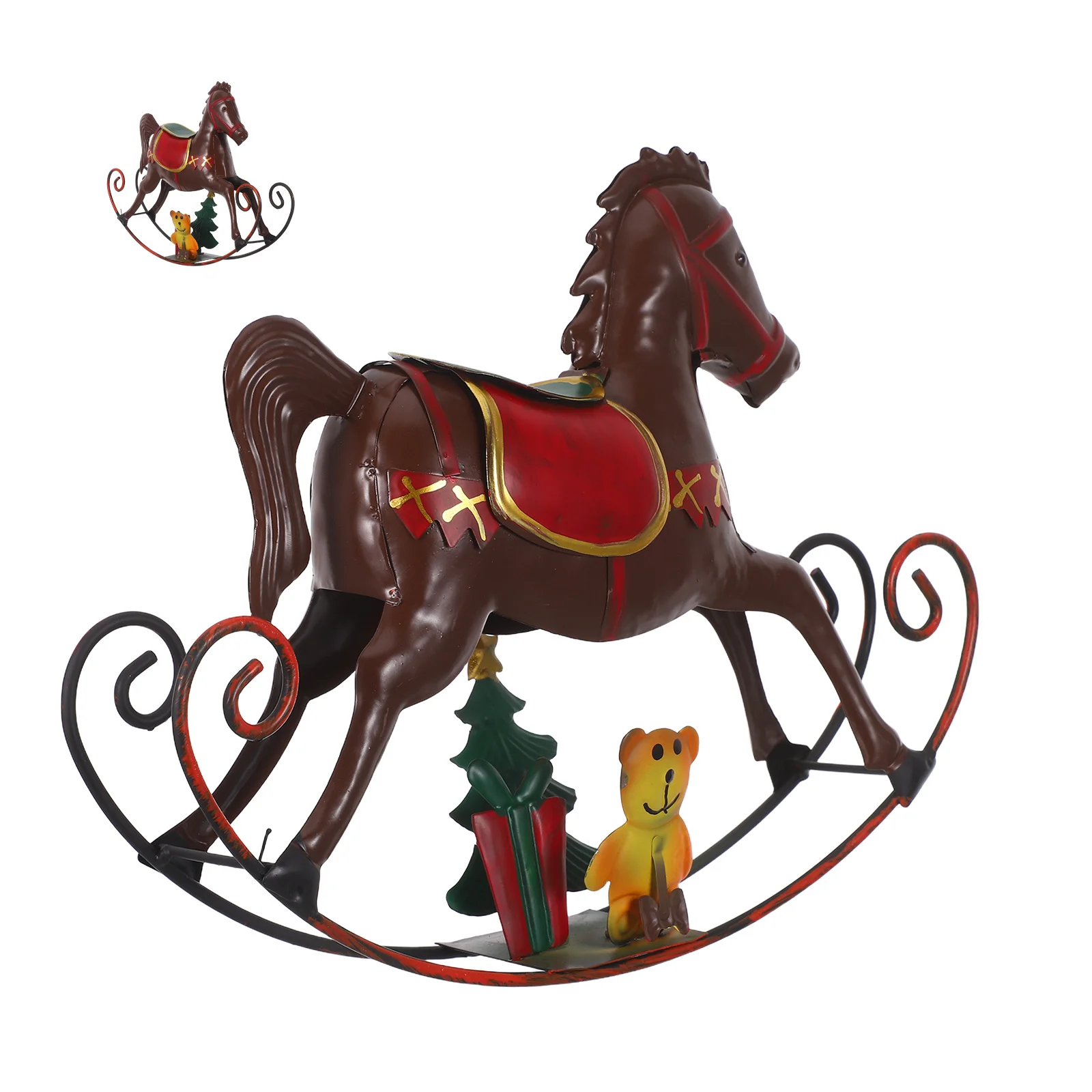 

Vintage Iron Rocking Horse Metal Animal Statue For Christmas Table Decor Home Holiday Centerpiece Ornament